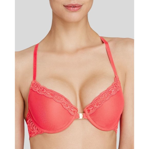 NATORI Feathers UW T-Back Front Close Bra #735023 Bright Coral 32D NEW - Picture 2 of 8